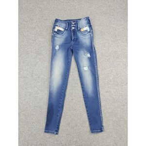 Bon‎ Bon Up Jeans Womens 8 Medium Wash High Rise Skinny Distressed Stretch Denim